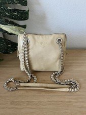 Vintage Prada Chain Shoulder Bag Leather Beige Authentic