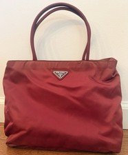 Vintage Prada Red Nylon Tote Bag Small Shoulder Handbag Triangle Logo Italy