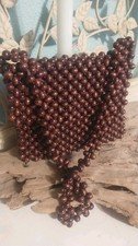 Vintage Sharonee Brown Wood Beaded Purse with A Zipper Closure. Made In Japan