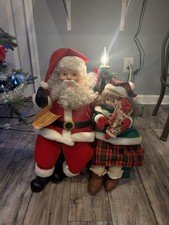 Vntg Matrix Animated Santa W/Girl On Bench Lighted Lamp Post No Music See Photos