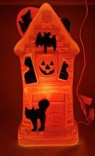 VTG 32” Halloween Haunted House Blow Mold - Pumpkin Bat Cat Witch Works Gen Foam