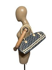 Vtg Christian Dior by John Galliano Blue Monogram PVC Bowler Bag