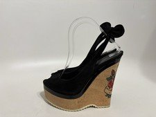 Vtg Gucci Black Suede Cork Wedge Heels 38