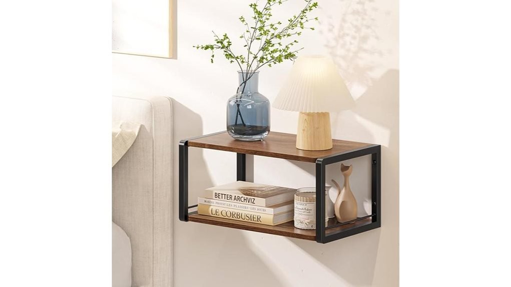 wall mounted wooden bedside shelf