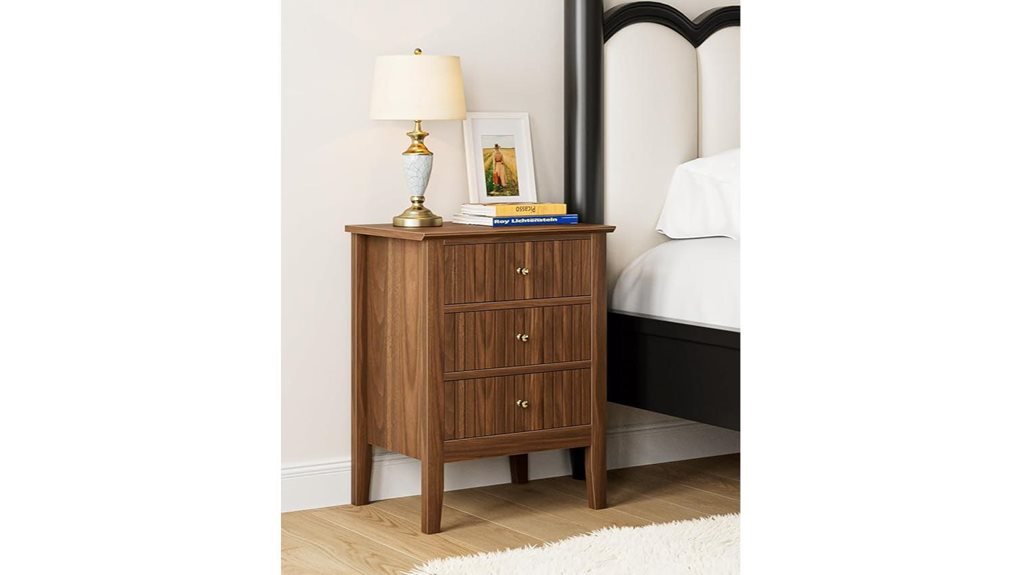 walnut fluted nightstand drawers