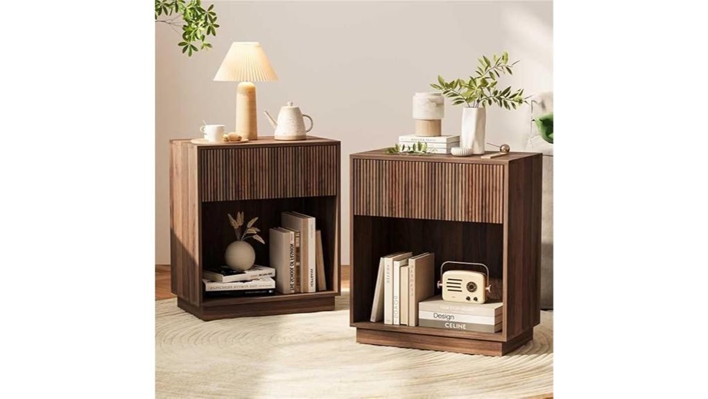 walnut fluted nightstands set