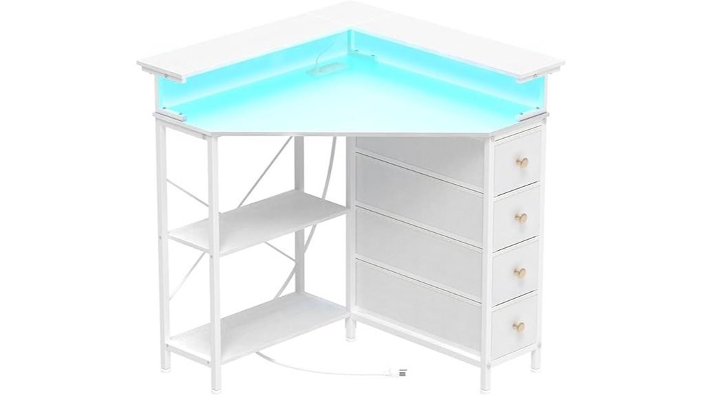 white corner desk features