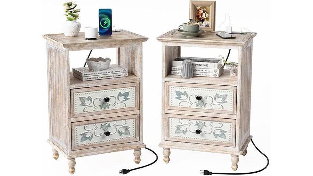 white nightstands with charging