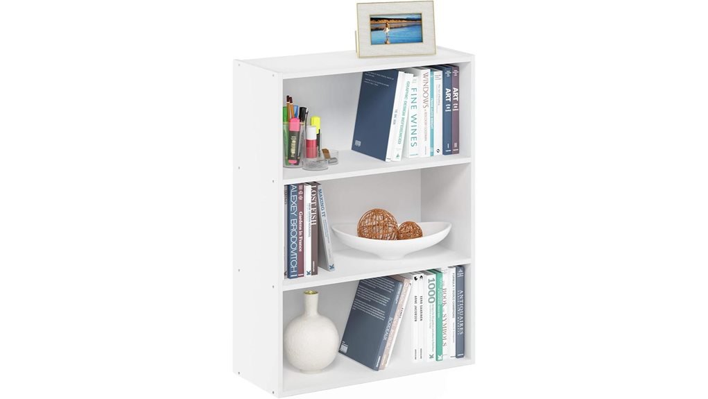 white three tier bookshelf