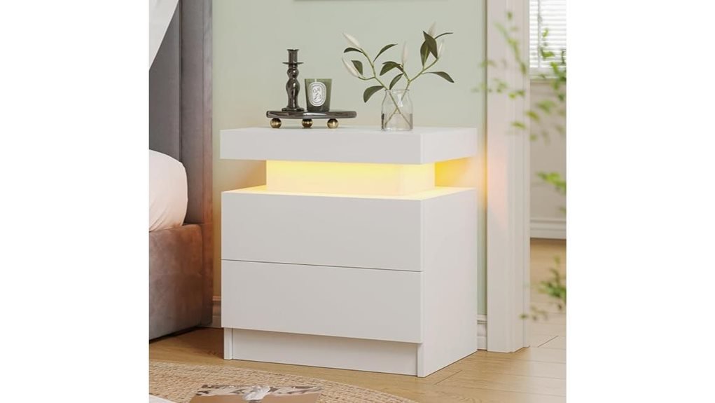 wooden drawers white led