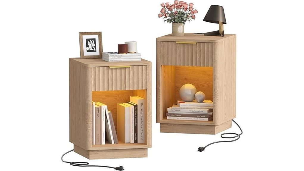 wooden nightstands with charging
