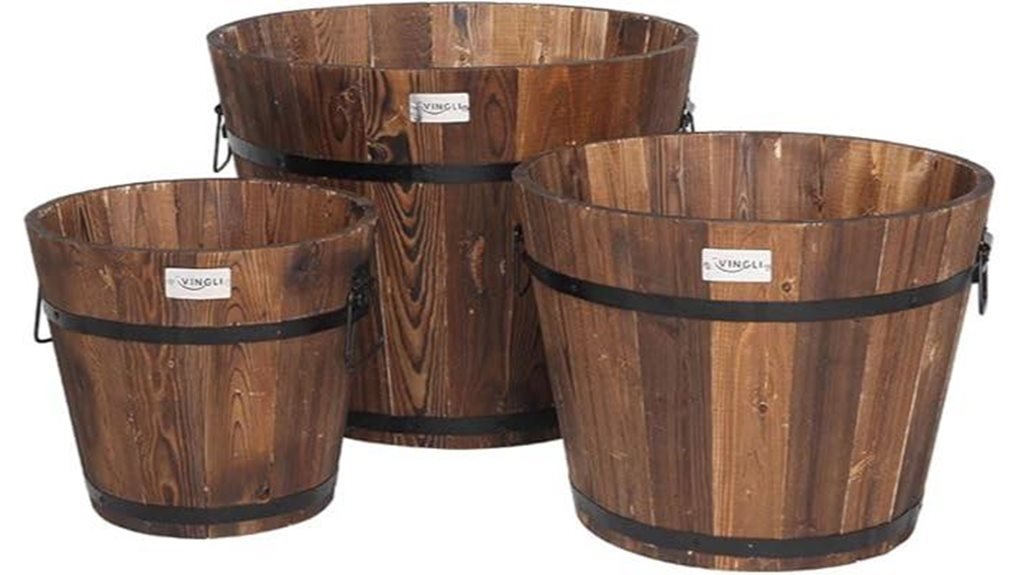 wooden planter barrel set