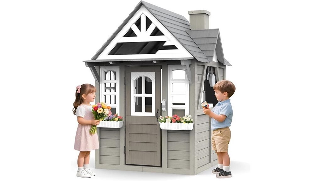 wooden playhouse with kitchen