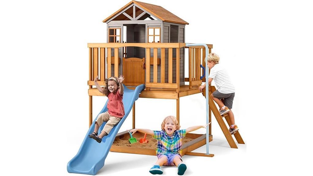 wooden playhouse with slide