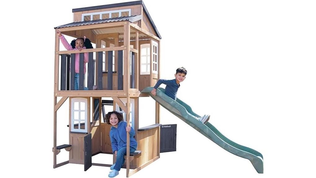 wooden two story playhouse slide