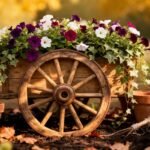wooden wagon wheel planters