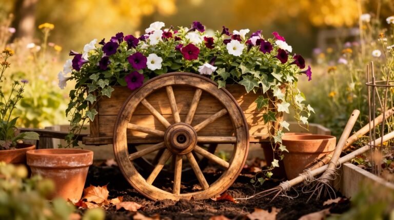 wooden wagon wheel planters