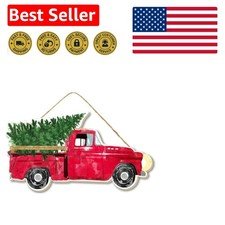 10" Vintage Red Truck with Christmas Trees - Charming Holiday Wall Hanger