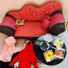 1:6 Barbie Doll Sofa Coffee Table Set Jewelry Box Clothes Snacks Bag Lot