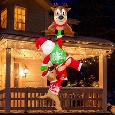 8FT Hanging Christmas Inflatables Outdoor Decorations, Climbing Santa and Rei...