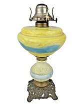 Antique Glass Oil Lamp Victorian Edwardian Style Cast-Iron Base Hand Painted