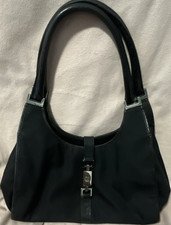 Antique Gucci Jackie B Black Shoulder Bag Silver Hardware Buckle Closure Buckle