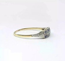 Art Deco Vintage Style Lab-Created Diamond Sapphire 14k Gold FN Engagement Ring