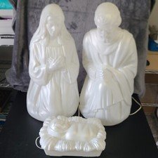 Blow Mold Nativity Set 3 Piece 28" White Lighted General Foam Plastics USA Box