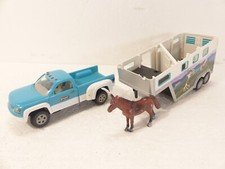Breyer Stablemates Blue & White Truck & Gooseneck Horse Trailer w/ Figure *READ*