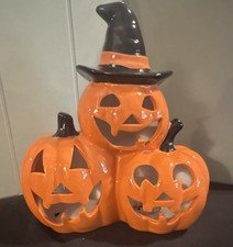 Ceramic Halloween Jack-o'-lantern Pumpkin Figurine, Light-Up Décor