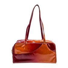 Christian Dior Patent Leather Bowler Vintage Shoulder Bag Gold-Tone Orange Red