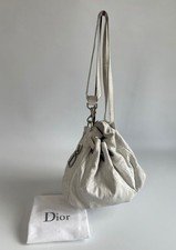 Christian Dior Vintage Cannage White Leather Drawstring Shoulder Bag Large D Cha