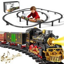 Christmas Train Set for Kids, 2-Layer Train Track Toys with Smoke, Light and ...