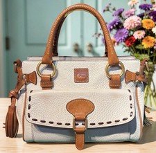 Dooney Bourke White Pebble & Brown Florentine Leather Front Pocket Satchel Bag
