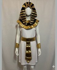 Egyptian Pharaoh Costume Set With Gold & Black Striped Headdress Collar And Belt