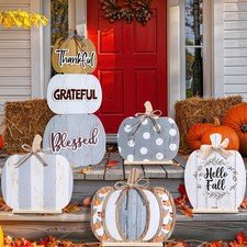 Fall Porch Decoration Pumpkin Wood Standings Welcome Sign Decor 5 Set