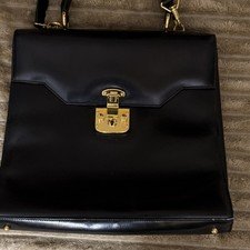 Gucci Vintage Black Leather Top Handle Bag Gold Hardware Detachable Strap