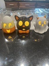 Halloween Set Of 3 NEW Ceramic Led Light Up Decor Candy Corn Lane