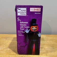 Home Accents Holiday 5ft Halloween LED Pumpkin Reaper Airblown Inflatable H40