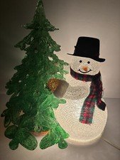 LARGE VINTAGE SNOWMAN CHRISTMAS TREE TING SHEN HARD RESIN GLASS LIKE LAMP WORKS!