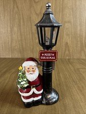 Mr. Christmas Lighted Lamp Post Santa Clause Holding A Christmas Tree 10” New