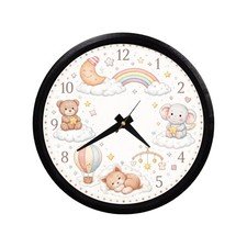 Nursery Wall Clock 8.5" – Cute Baby Animal Clock – 3D Printed Frame – Neutral