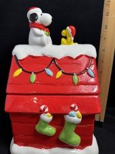 Peanuts Snoopy Woodstock on Doghouse Christmas Cookie Jar Vintage HTF Zrikebrand