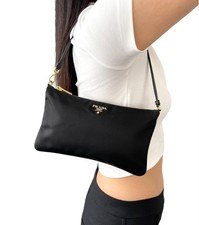 PRADA Vintage Logo Tessuto Nylon Mini Shoulder Bag Pochette Pouch Black Gold