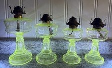 Rare Find 4 Same Antique Glass Manganese ? Kerosene OIL LAMPS~READ DESCRIPTION