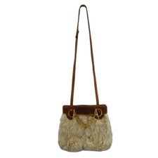 Rare Vintage Gucci Tan Suede & Cream Fur Bag with 24kt Gold Horsebit Hardware