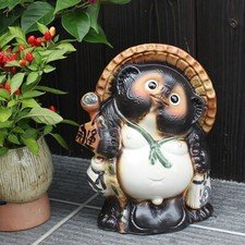 Shigaraki Ware Tanuki Japanese Raccoon Dog Statue Pottery Lucky Charm Japan NEW
