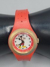 Swiss Made Disney Productions Mickey Mouse Wind Up Watch Vintage 7.5" 33mm Rare