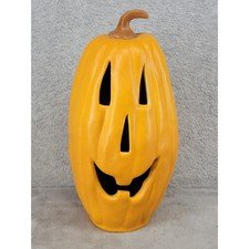 Tall Ceramic Jack-O-Lantern Halloween Pumpkin Decor Orange 11.5 Inch Matte