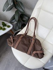 Vintage 00s Prada Triangle Logo Nylon & Leather Brown Bag